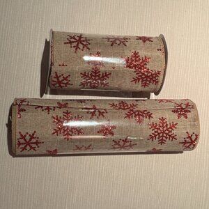 Celebrate It Extra Wide Ribbon 9" x 6 yd  and 5.5" x 6 yd Beige Red Snow Flakes